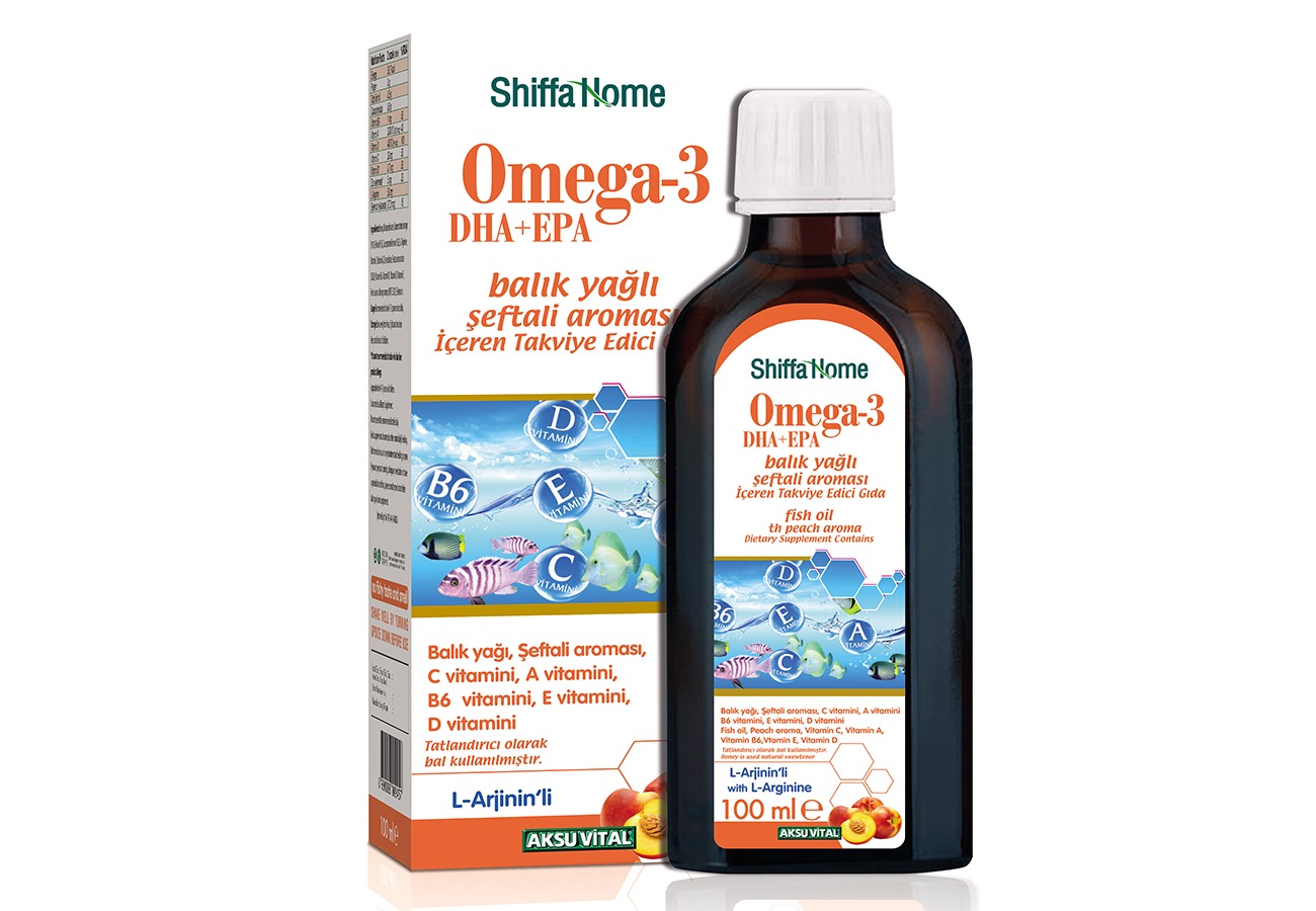 Omega3 Balık Yağlı Şeftali Aroması İçeren Sıvı Takviye Edici Gıda 